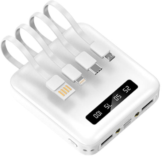 Power Bank 10000 Mah 2 usb+usb-c+lightning blanche